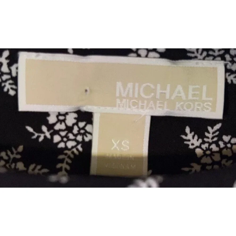 Michael Kors womens dress navy blue White Print stretch 3/4 sleeve short XS NWT